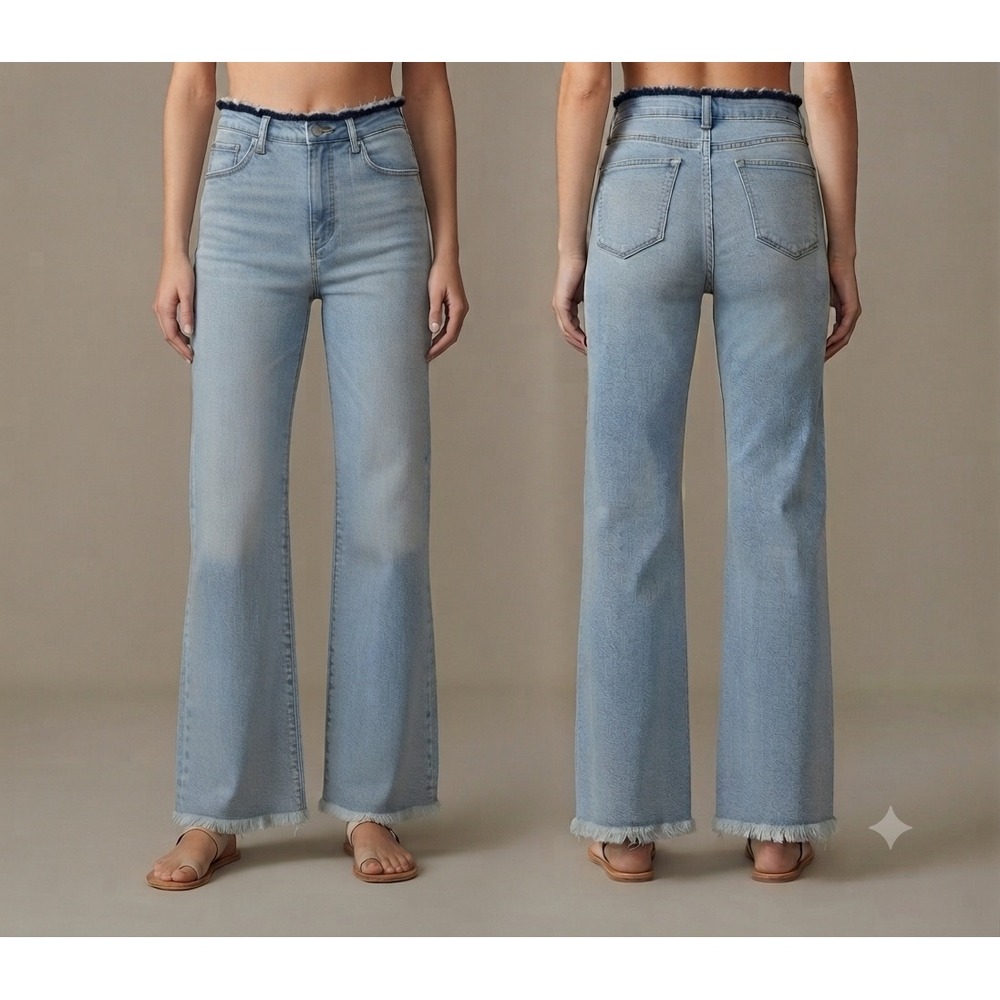 Risen Jeans Womens 9 Light Wash High Rise Wide Leg Frayed Raw Hem Boho Western - Picture 2 of 10